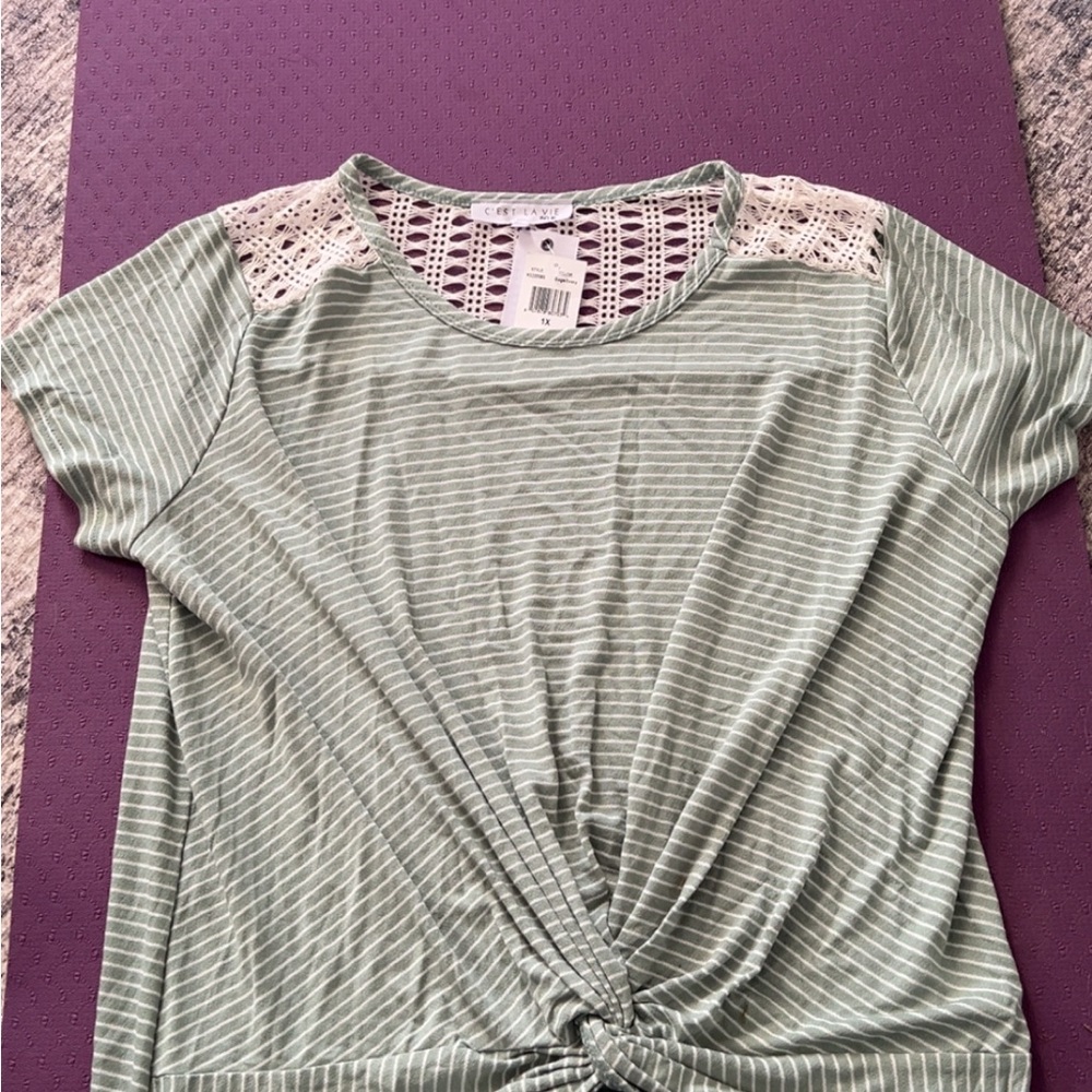 Striped Green Lace Accent Top